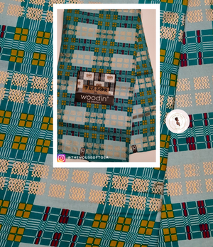 Woodin Tressor Teal Squares African Print Fabric