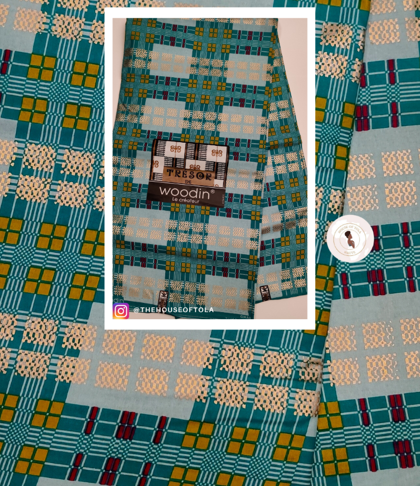 Woodin Tressor Teal Squares African Print Fabric
