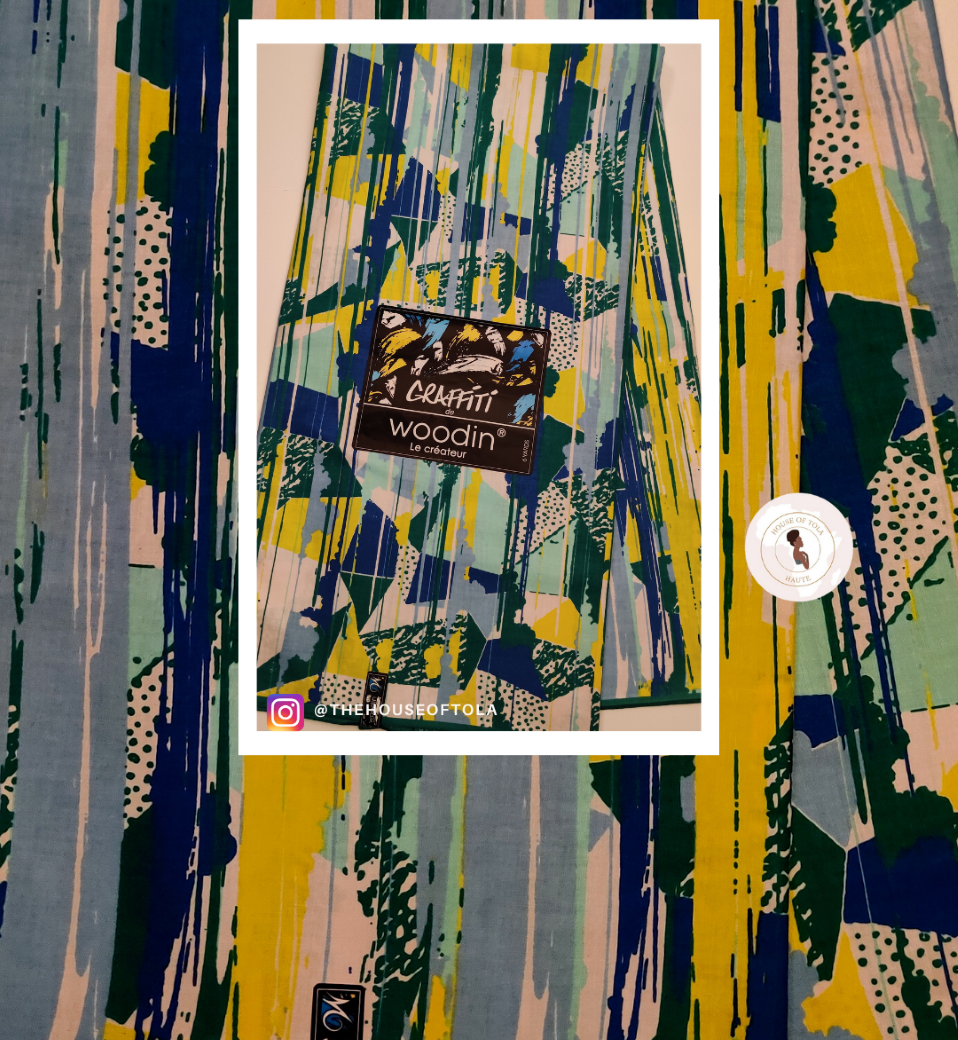 Woodin Graffiti Blue Stripe African Print Fabric